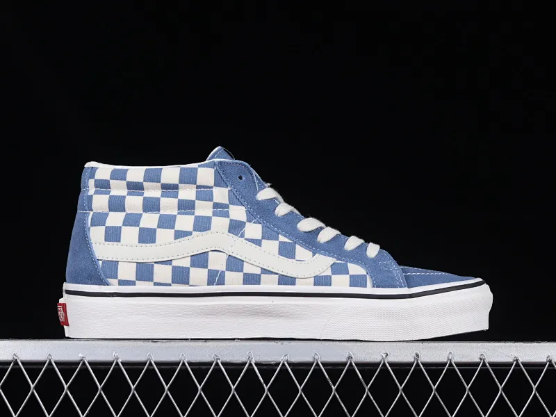 All categories Vans Vans series Vans Mid Vans Sk8-Mid Vans official haze blue checkerboard retro mid-top canvas vulcanized skateboard shoes VN0A391FOQN